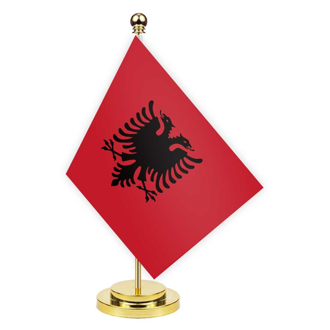 Albania Desk Flag,12 Inch Tall Small Albanians Indoor Banner,Tiny Printing Decor for Office Home Table Meeting with Golden Metal Pole Base image number 1