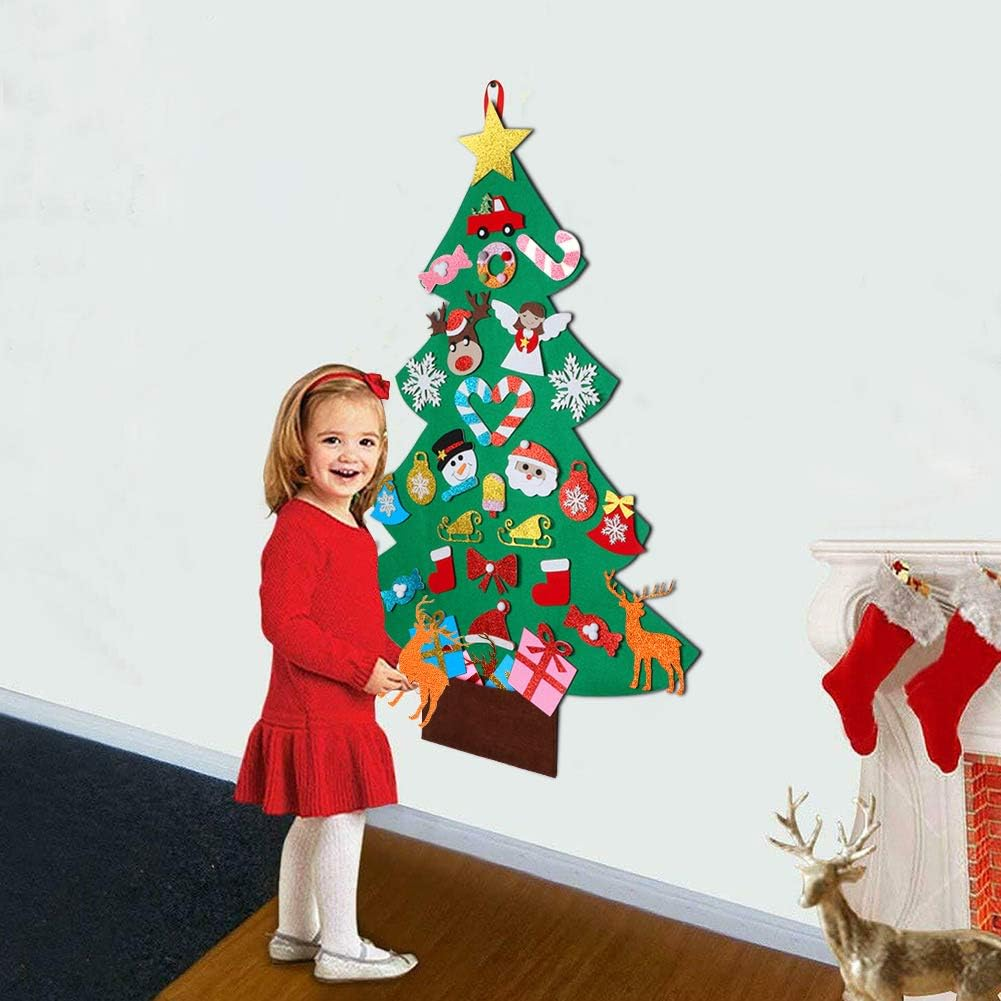 Ourwarm DIY Felt Christmas Tree for Kids, 3Ft Christmas Tree with 30Pcs Glitter Ornaments for Kids Xmas Gifts Christmas Door Wall Hanging Decorations - Matte image number 4