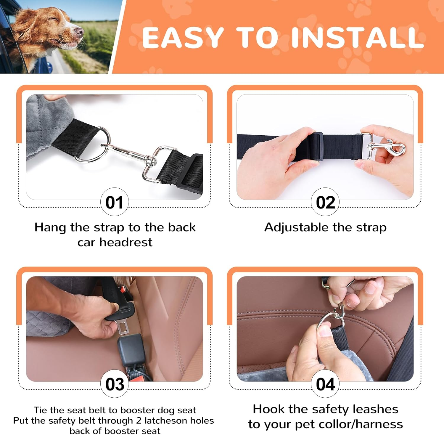 Alfatok Memory Foam Booster Dog Car Seat Medium Dogs, Elevated Pet Car Seat under 45 LBS, Detachable Washable, Anti-Slip Dog Booster Seat for Car Back Seat Only, Travel Dog Car Bed, Dog Seat Belt image number 4