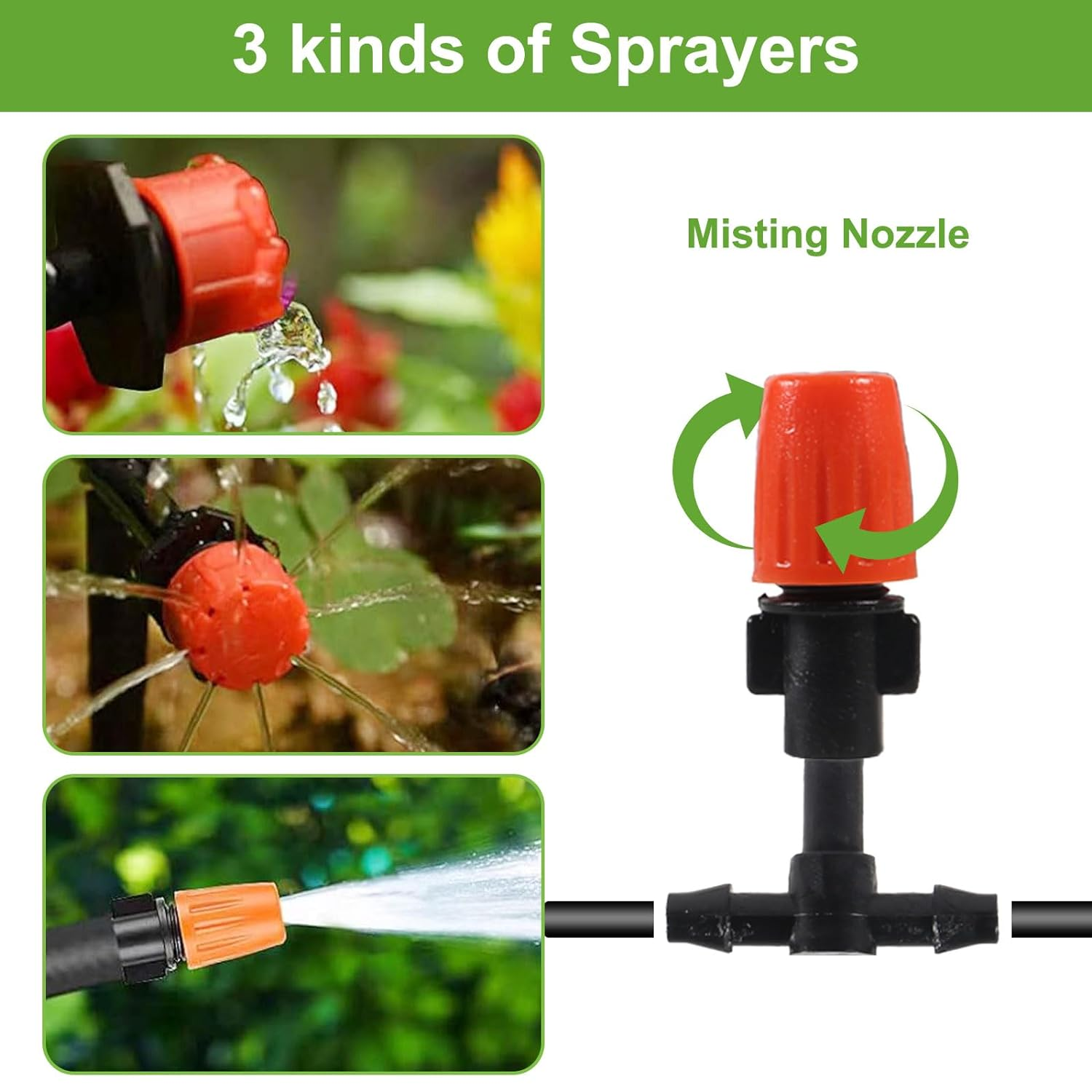 164FT/50M Drip Irrigation System, Micro Garden Drip Irrigation System with 1/4 Inch Tubing & Adjustable Misting Nozzle Sprinkler, Automatic Watering System for Greenhouse, Yard, Lawn, Plant image number 2