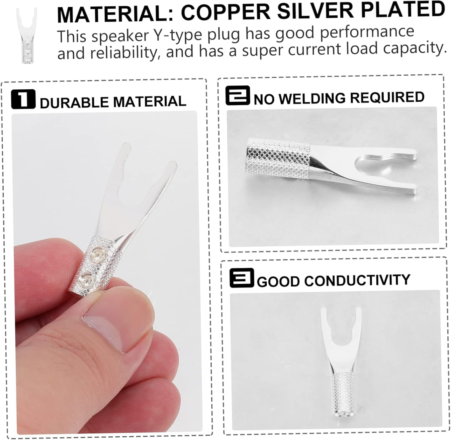 LIFKICH Silver-Plated Speaker Y Fork Plug U-Shaped Audio Connector Adapter for Amplifier and Speaker Cable Wiring, Compatible with Hi-Fi Stereo and Home Theatre Systems in Australia image number 2