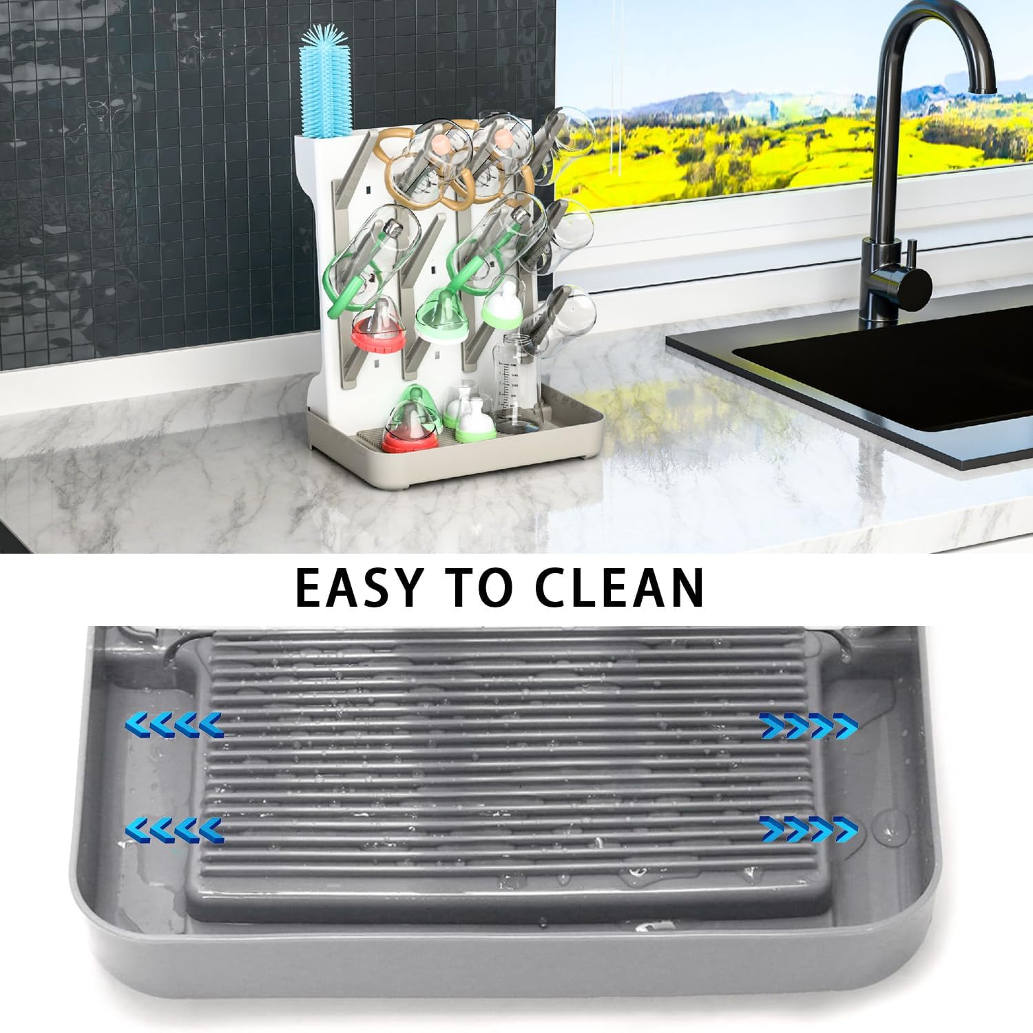 Baby Bottle Drying Rack Space Saving,Large Vertical Baby Bottle Storage Organizer & Bottle Dryer Rack for 12 Pc 8 Oz Bottles and Baby Accessories,Pump Parts,Pacifiers or Brush Stand