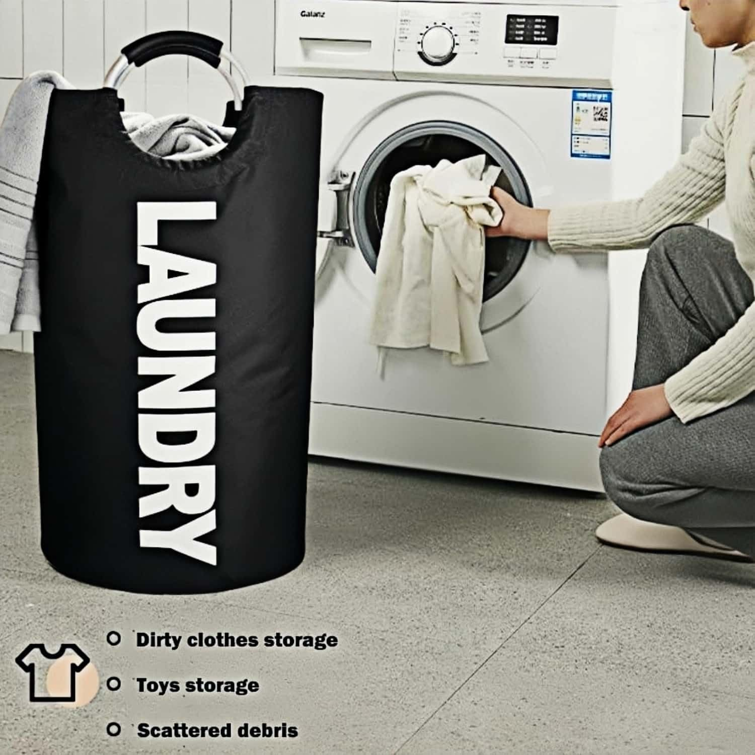 HOLADAWN 90L Large Collapsible Laundry Basket, Waterproof Tall Freestanding Clothes Hamper, Heavy Duty Dirty Laundry Bag image number 2