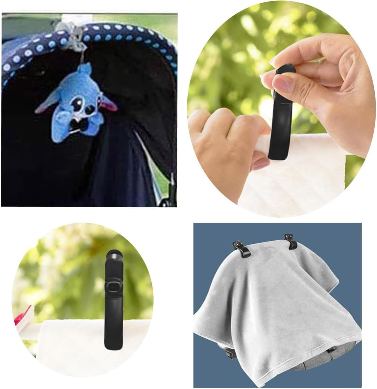 6 Pack Universal Stroller Pegs,Canopy & Nursing Cover,Toy Holder & Blanket,Pram Clips for Muslin Sun Shade, Car Seat & Buggy Accessory(Black) image number 1