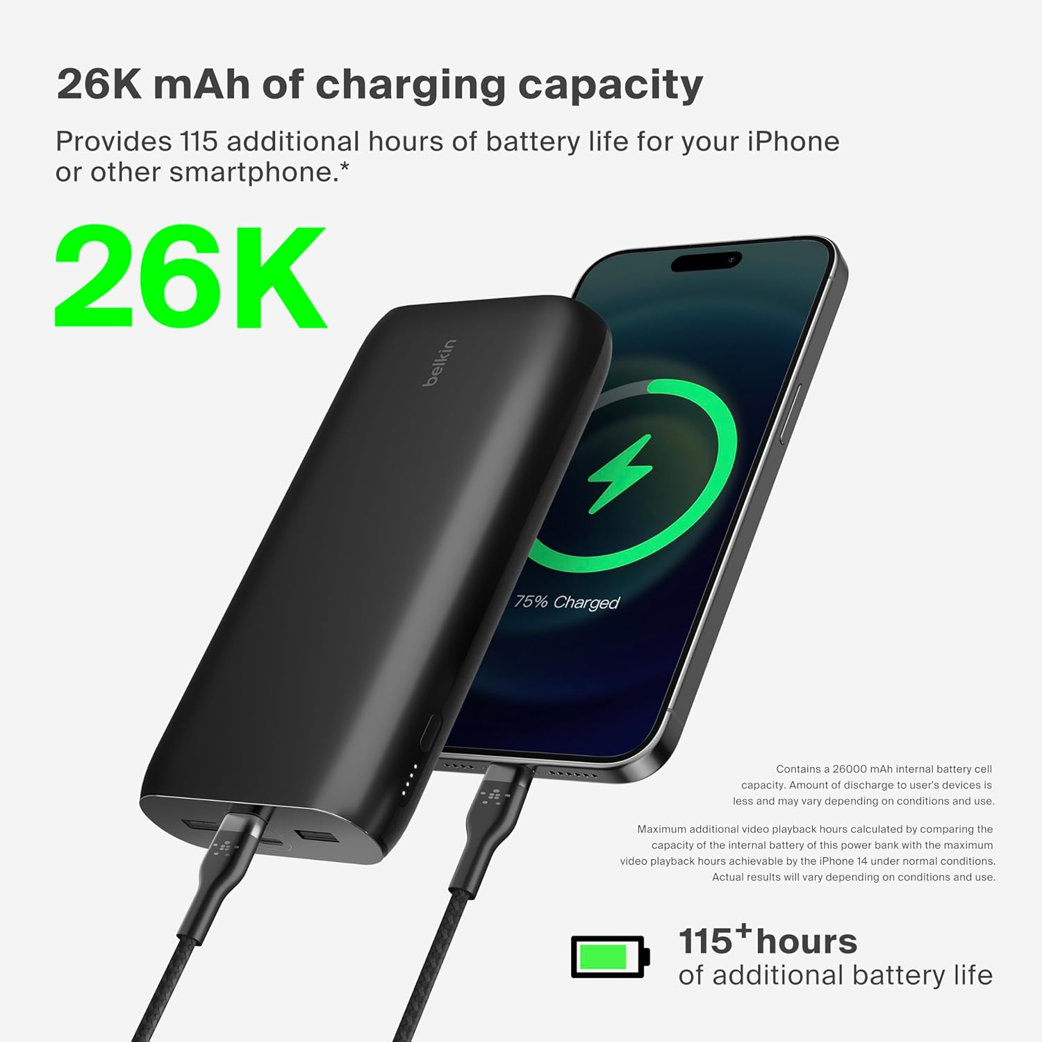 Belkin Boostcharge 4-Port Power Bank 26K W/Usb-C & USB-A Ports, Fast Charge USB-C Power Delivery, Portable Iphone Charger for Iphone 15, 14, 13, 12, Ipad Pro, Galaxy S23, S23 Ultra, S23+ - Black image number 1