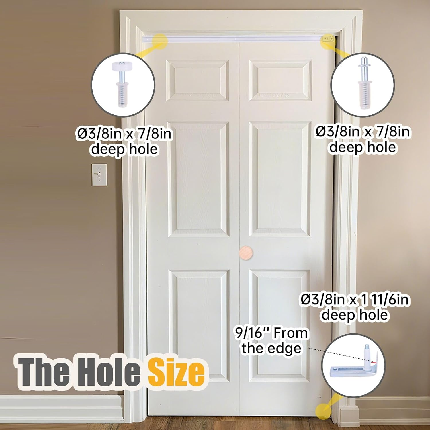 Bifold Closet Door Hardware Kit with 72" Tracks (2 &times; 36"), Lashow Complete Set for 4 Doors with Brackets, Pivots & Guide Wheels, for Bi-Fold Closet Door Hardware Used. image number 6