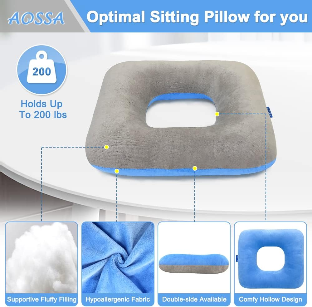 Donut Pillow Hemorrhoid Postpartum Pregnancy Doughnut Pillow for Bed Sores Piercing Donut Seat Cushions Head Hip Ear Piercing Sciatica Post Surgery Chair Seat Pads (Blue/Grey) image number 1