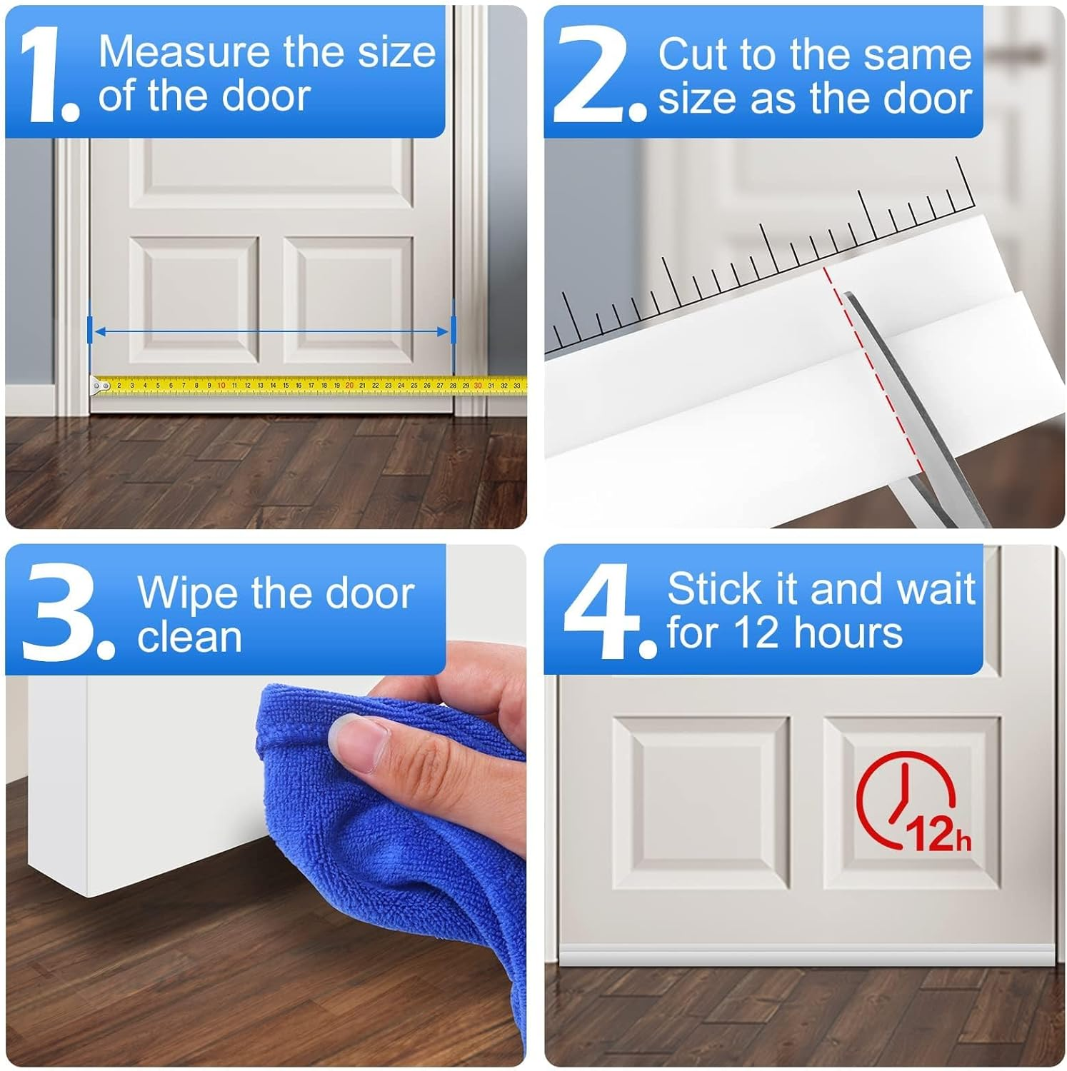 Draft Excluder for Doors 2 Pack Self Adhesive Door Draft Excluder Soundproof Weather Proof Draught Excluder for Doors 2" W X 39" L White for Soundproofing, Insect Proofing and Waterproofing