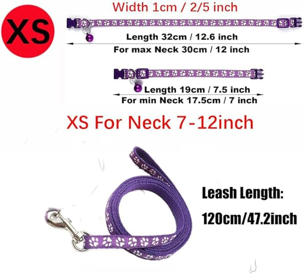 Yellow Small Cat Collar with Bell,Nylon Basic Reflective Puppy Collars Paw Print for XXS Xs Small Dog Pet Animal Litter Tiny Kitten Girls image number 2