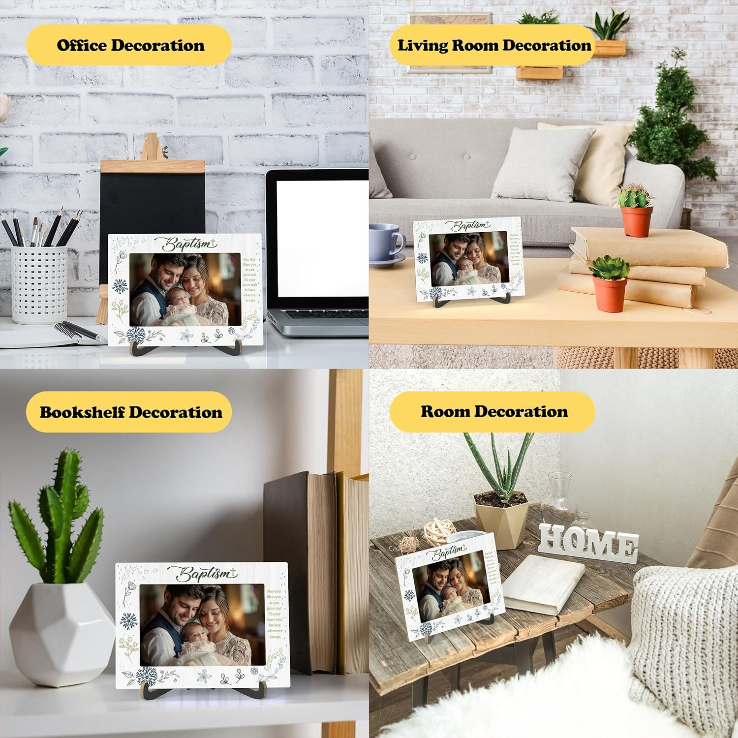 Qiwog Baptism Photo Frame - Baby Baptism Wooden Desktop Picture Frame with Stand - Newborn Baby Boy Religious Gift - Christening Gifts from Grandparents Friends -A29 image number 3