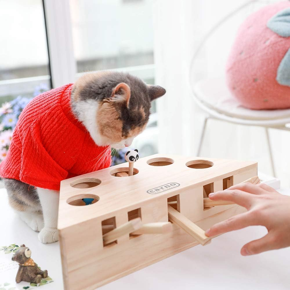 Cat Toys Interactive Mouse Whack a Mole Mouse Solid Wooden Puzzle Box Cat Exercise Toy with Cute Cartoon Toys for Cat Kitten Hunting Playing Scratching Bite (5 Holes) image number 5