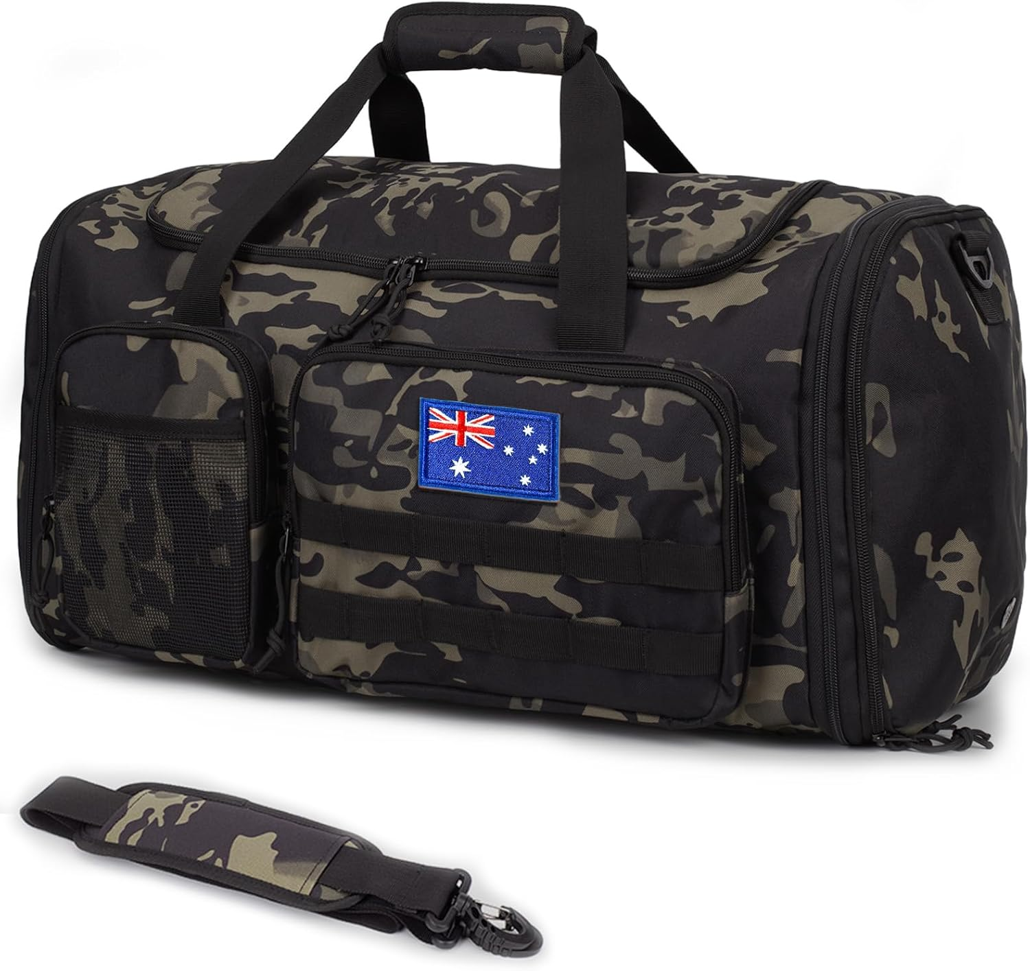 Tactical Duffle Bag for Travel Expandable 52L Large Duffle Bag for Men Gym Duffel with Wet Pocket Multi-Functional Carry on Bags Weekender Overnight Bag Organizer Duffel Bag for Travel - Blue image number 4