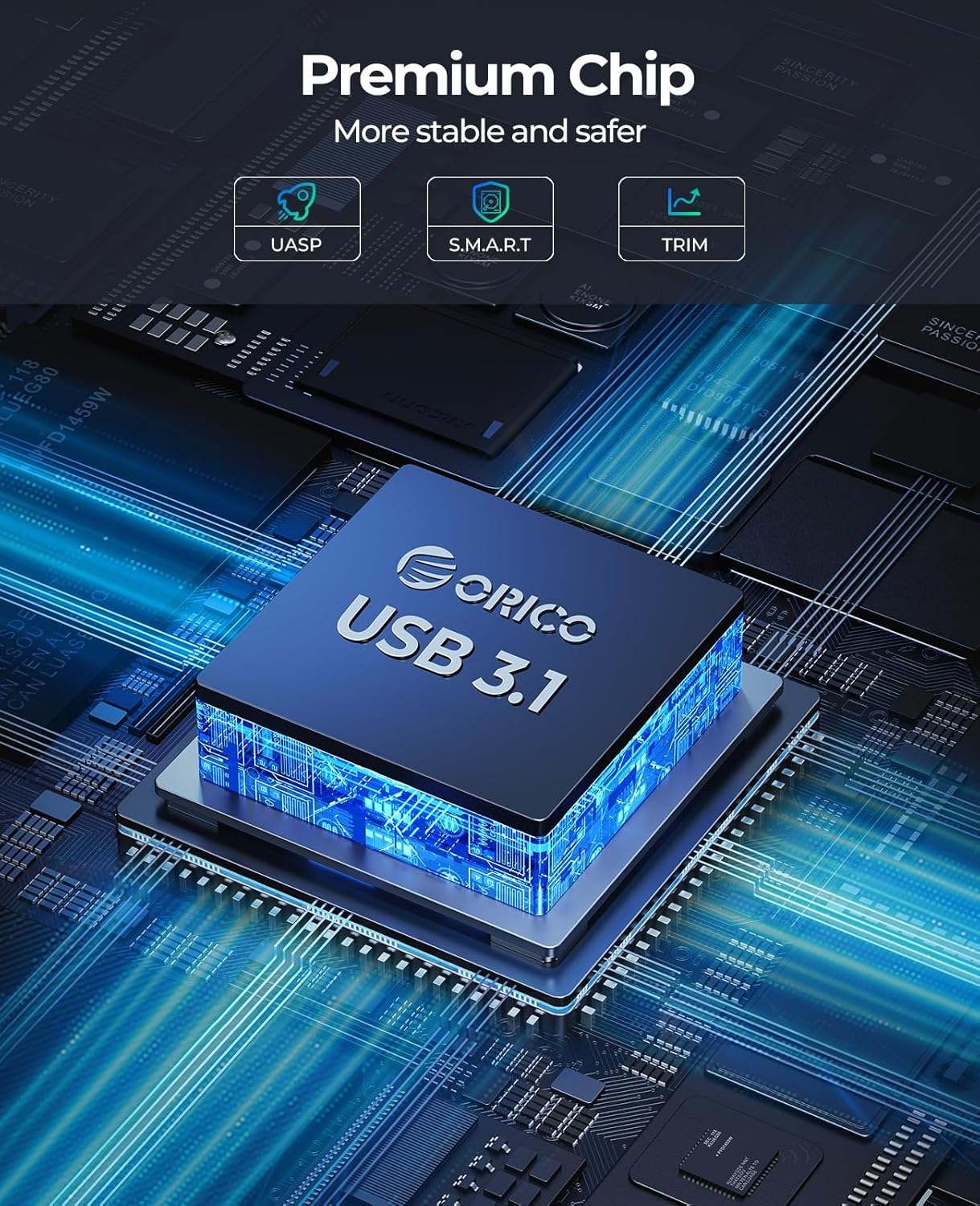 ORICO Aluminum 3.5 Hard Drive Enclosure with USB 3.2 Gen 2 6Gbps Transfer Speed, Fit for 3.5/2.5 Inch SATA HDD SSD up to 20 TB, USB C to USB C/A 2 in 1 Cable Compatible with Macbook Windows(Dd35-C3) image number 3