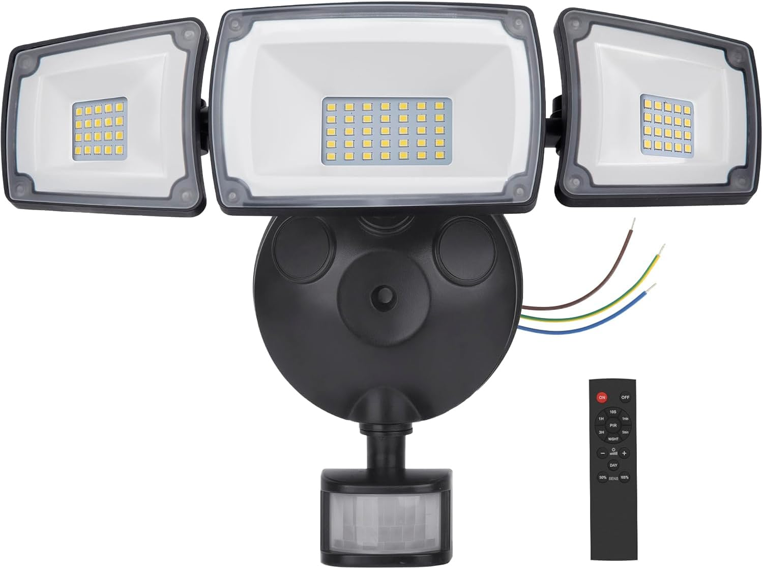TONGLIN Security Light Outdoor, 4200LM 75LED Wiring Motion Sensor Lights, 42W 3-Head Angel Adjustable Flood Light with Remote Control, IP66 Waterproof Garden Light for Porch Patio Driveway Pathway image number 6