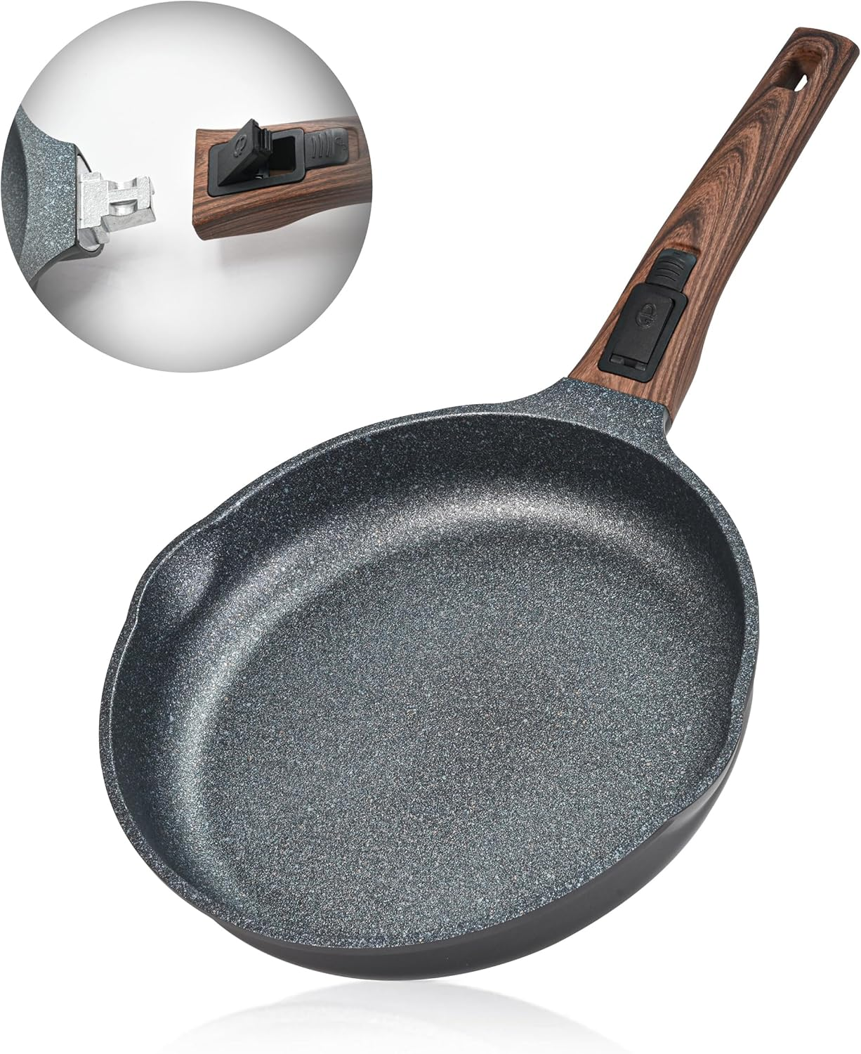 Bakoniion 20Cm Smart Nonstick Frying Pan with Removable Handle, Cast Aluminum and Anti-Scratch Omelette Pan, Compatible with All Stovetops, Dishwasher and Oven Safe