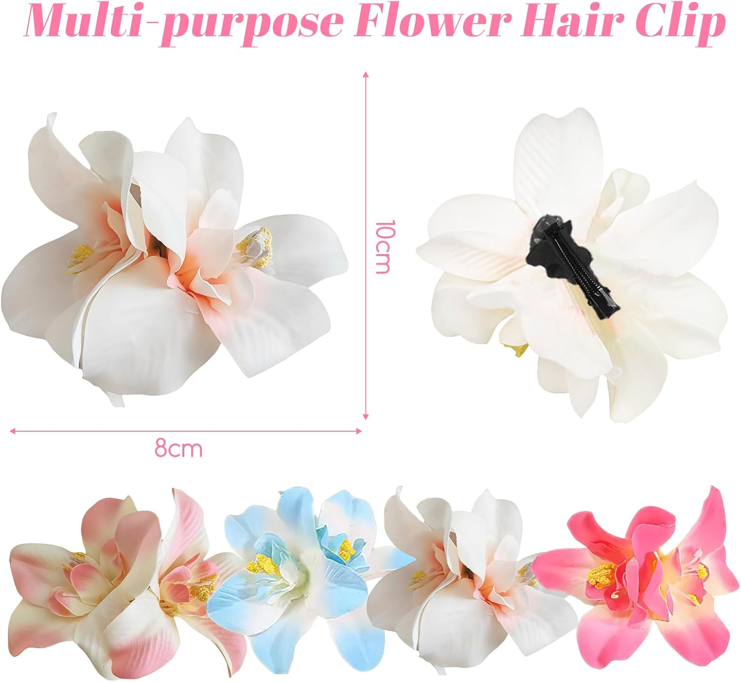 Yamobi Pack of 4 Hair Clips with Hawaiian Flowers, Flower Hair Clips, Hair Pin with Butterfly Orchid for Beach, Party, Suitable for Women and Girls