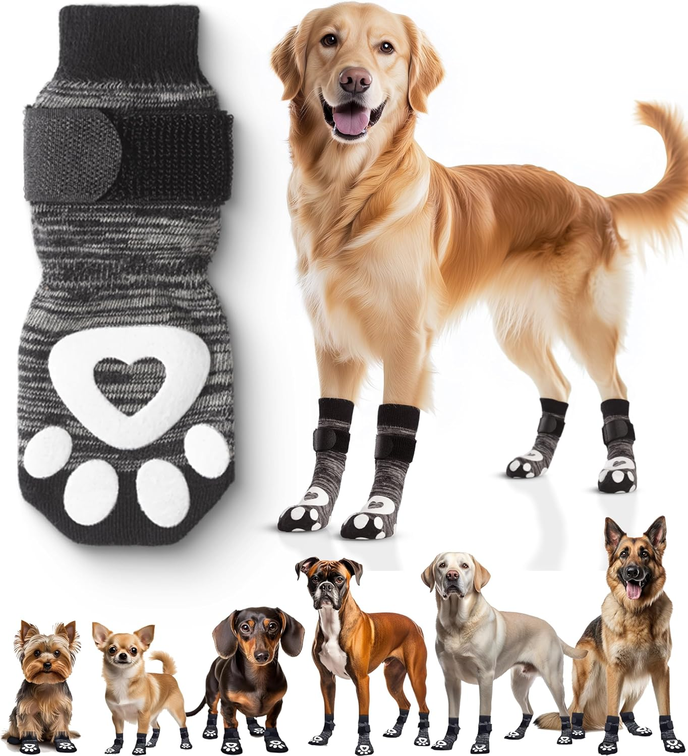 Non-Slip Dog Socks for Hardwood Floors - 6-Pack | Anti-Slip Toes to Prevent Licking Paws, Add Grip, and Provide Paw Protection | for All Ages and Senior Dogs - Large image number 3