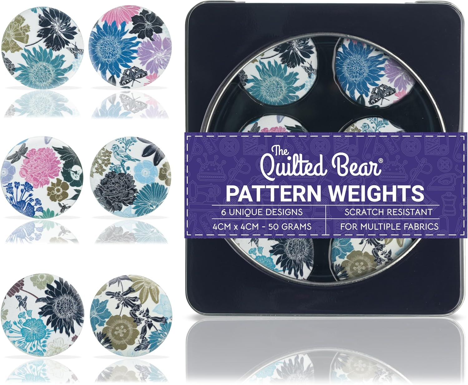 The Quilted Bear Pattern Weights Set of 6X40Mm - Scratch Resistant Paper Weights/Pattern Weights for Sewing, Dressmaking or Cutting Fabric (TQB - Donuts)