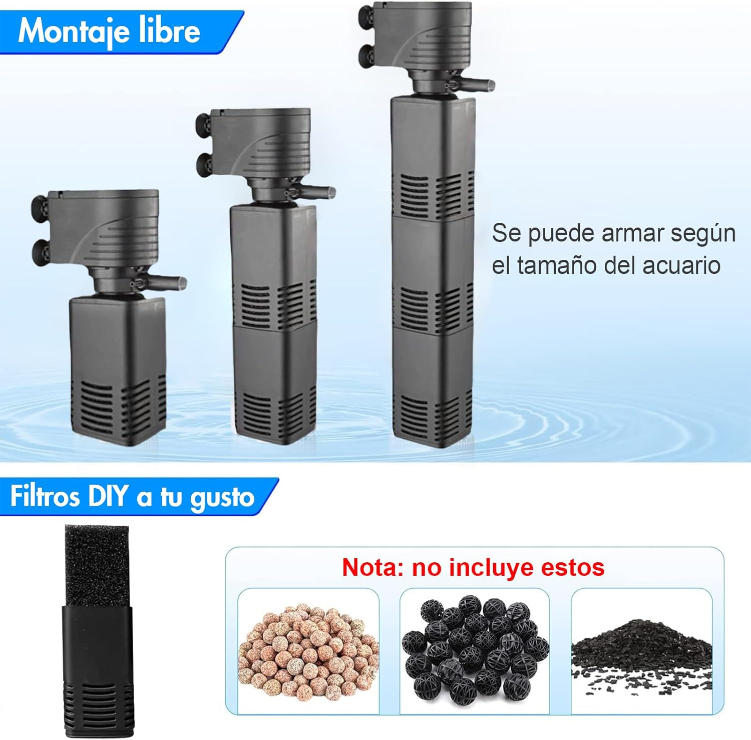 Submersible Aquarium Filter for 30-500 L, 3-In-1 Biochemical Sponge Filter for Aquarium Filtration/Oxygenation/Circulation, up to 2000L/H Adjustable Internal Fish Tank Filter