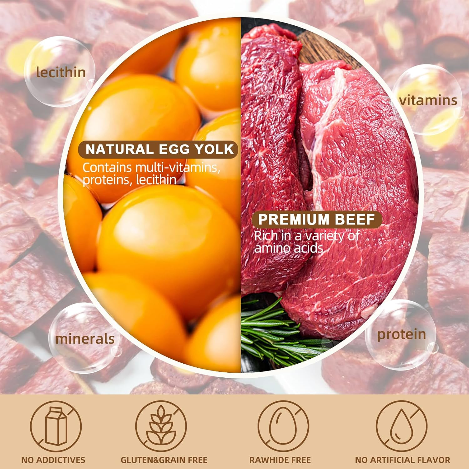 Beef & Egg Yolk Dog Treats, Natural-Ingredient Dog Treats, Healthy Tasty Training Snacks (100G) image number 2