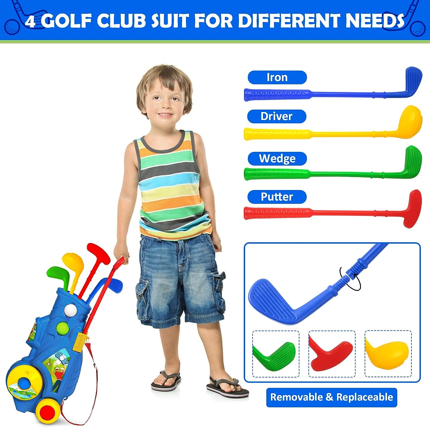 GMAOPHY Toddler Golf Set - Kids Golf Clubs with 6 Balls, 4 Golf Sticks, 2 Practice Holes and a Putting Mat - Promotes Physical & Mental Development - Toys for 2 3 4 5 Year Old Boys image number 2