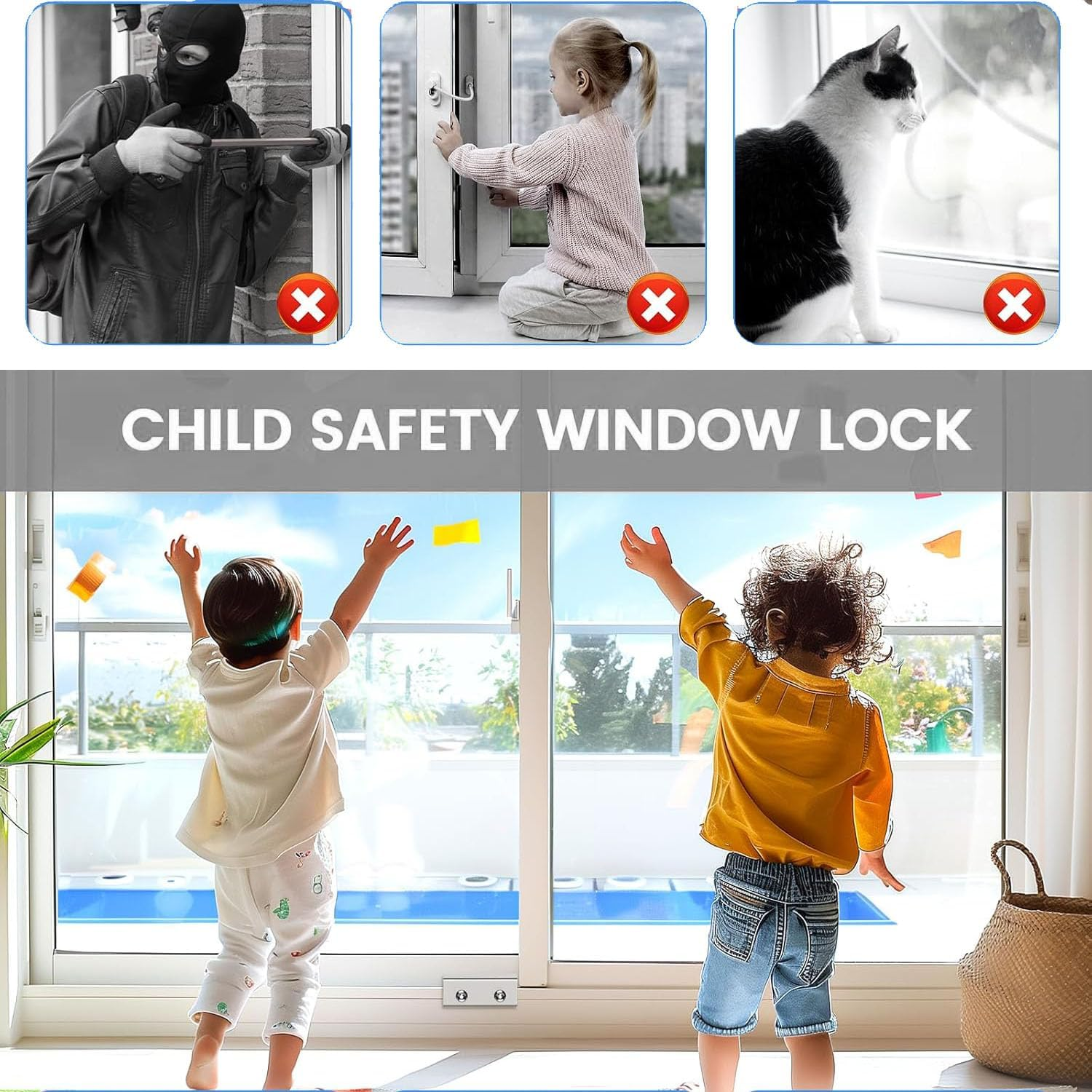 4 Sets Sliding Window Locks,Window Security Lock with Key,Adjustable Security Window Lock,Security Aluminum Door Lock,For Vertical Horizontal Sliding Windows Doors, Adjustable Window Locks image number 1