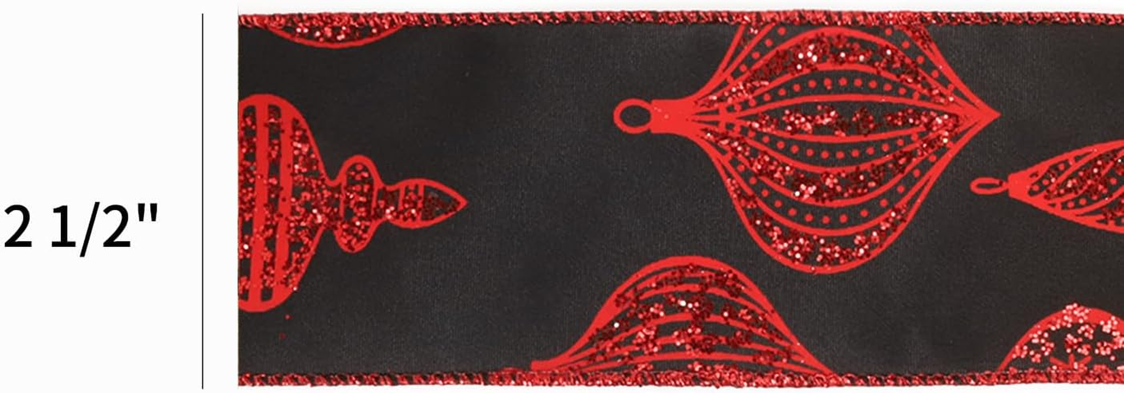 Black and Red Glitter Ornament Wired Ribbon, 10 Yards 2.5 Inch Wide Christmas Ribbon for Tree, Gift Wrapping, Wreaths, Bows, Holiday Decoration image number 6