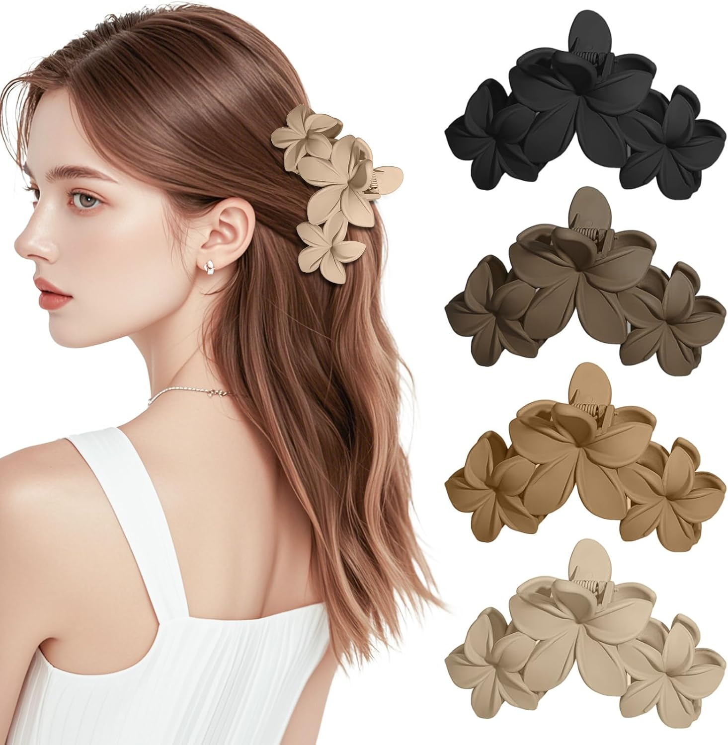 Flower Hair Clips for Women, 4 Pack Flower Hair Claw Set, Non-Slip Flower Hair Claws, Strong Hold Girls Hair Clip for Medium Thick Hair, Eggplant Flower Hair Accessories for Straight/Curly/Wavy Hair