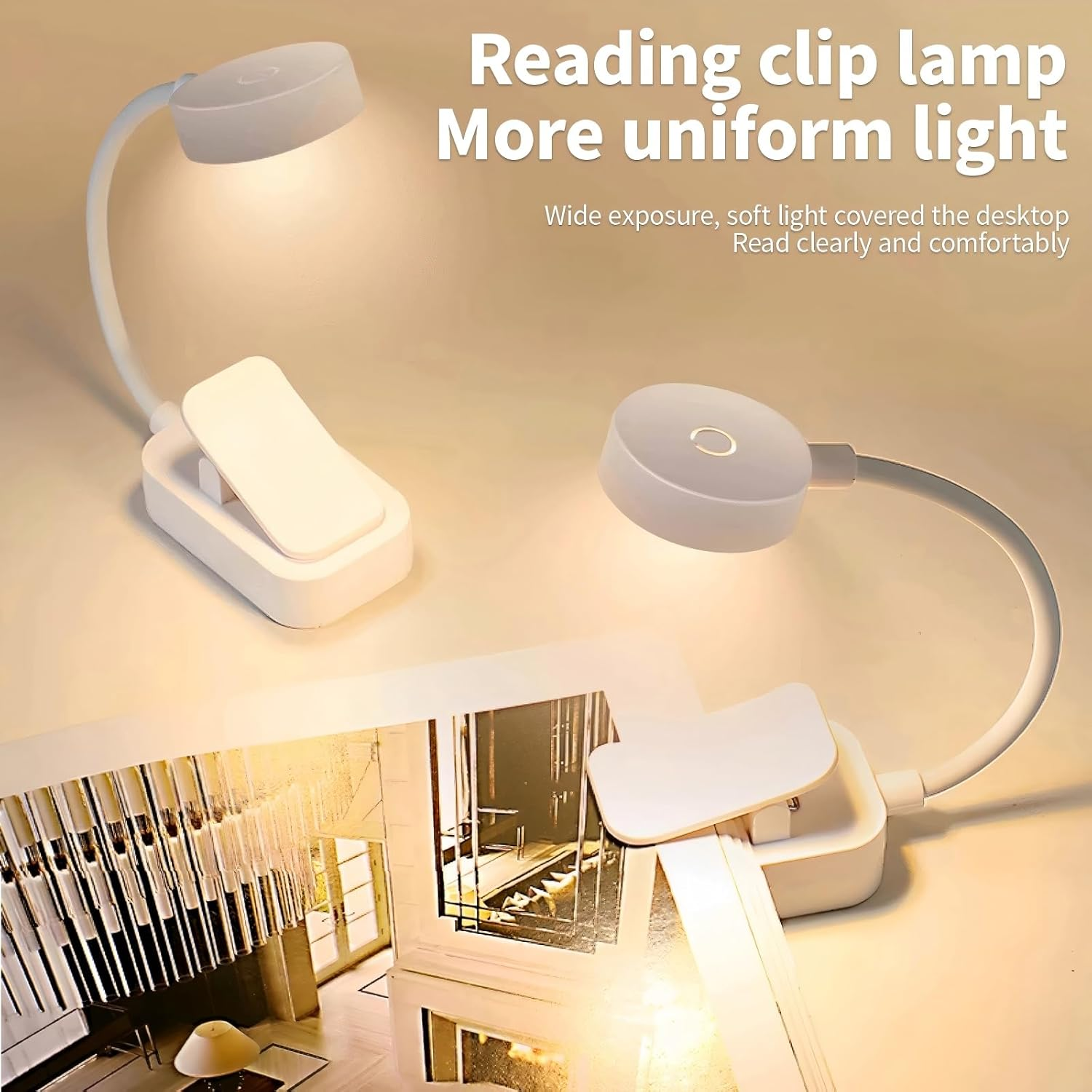 4 LED Clip on Reading Light, 3 Eye-Protecting Modes Flexible Book Light Lamp (Warm&Cool White) -Stepless Dimming, Portable and Ultra-Lightweight, Clip on to Book, Desk, Battery Powered image number 3