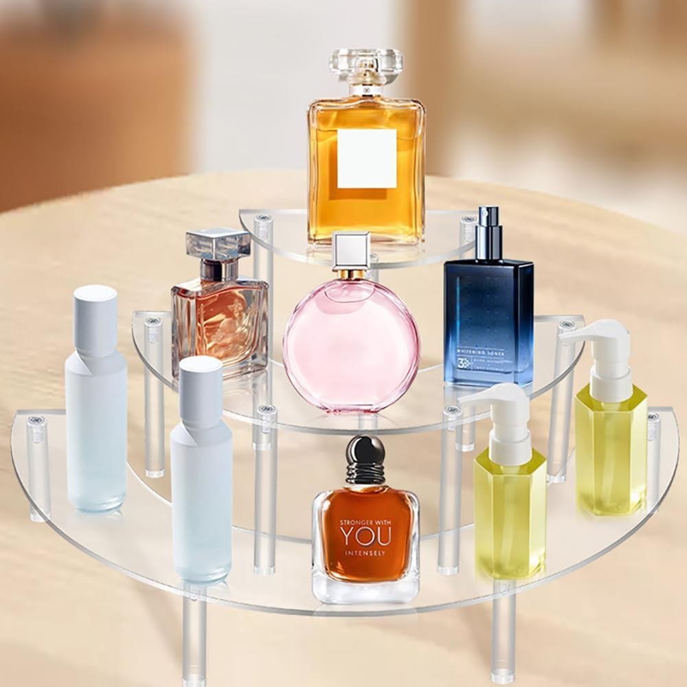 3-Tier Clear Acrylic Display Stand, Half Moon Riser Shelf for Pop Figures, Cupcakes, Cosmetics, Collections (Transparent, 3 Tier) image number 5