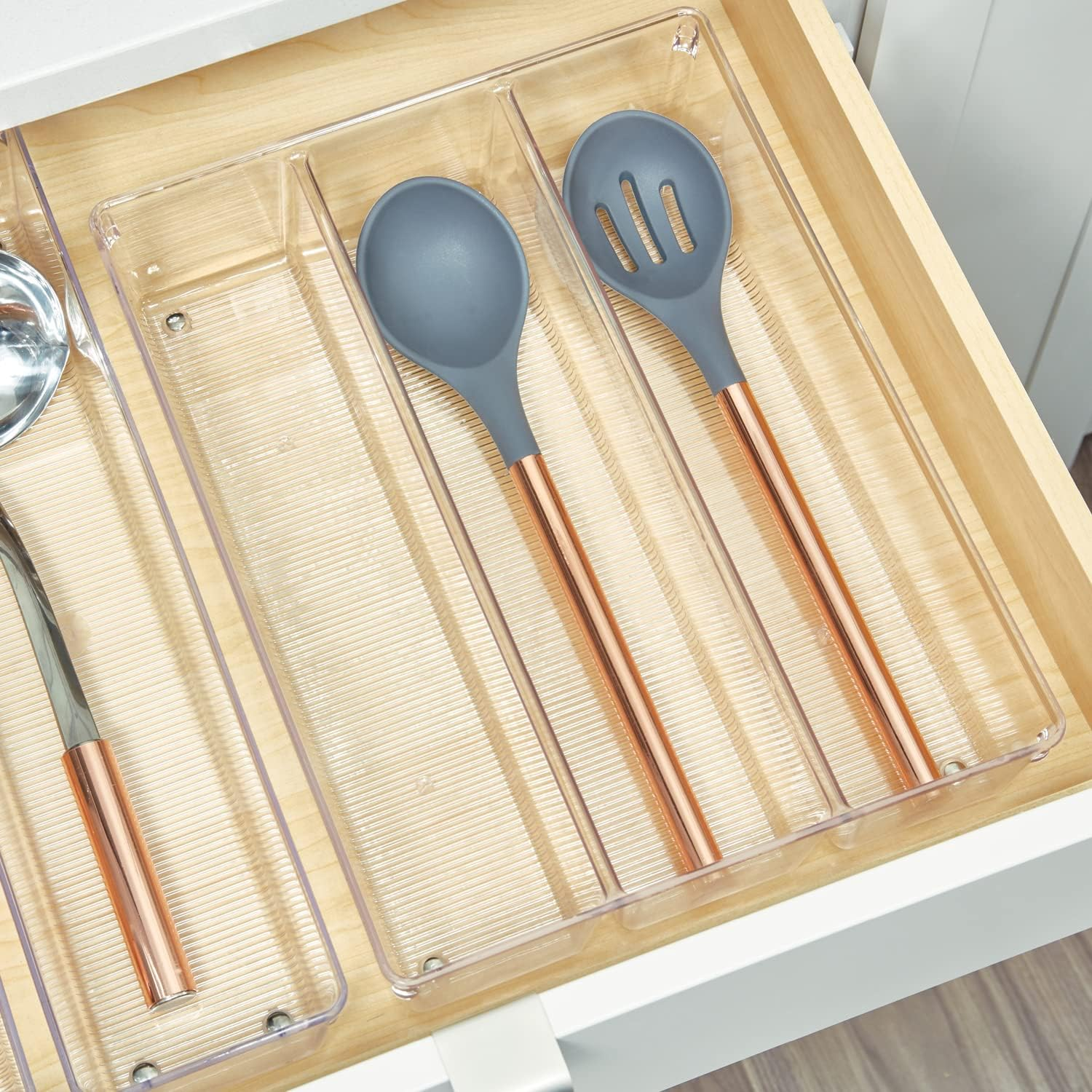 Interdesign Linus Kitchen Drawer Organizer for Silverware, Spatulas, Gadgets - 13.8" X 10.5" X 3", Clear (56330) image number 6