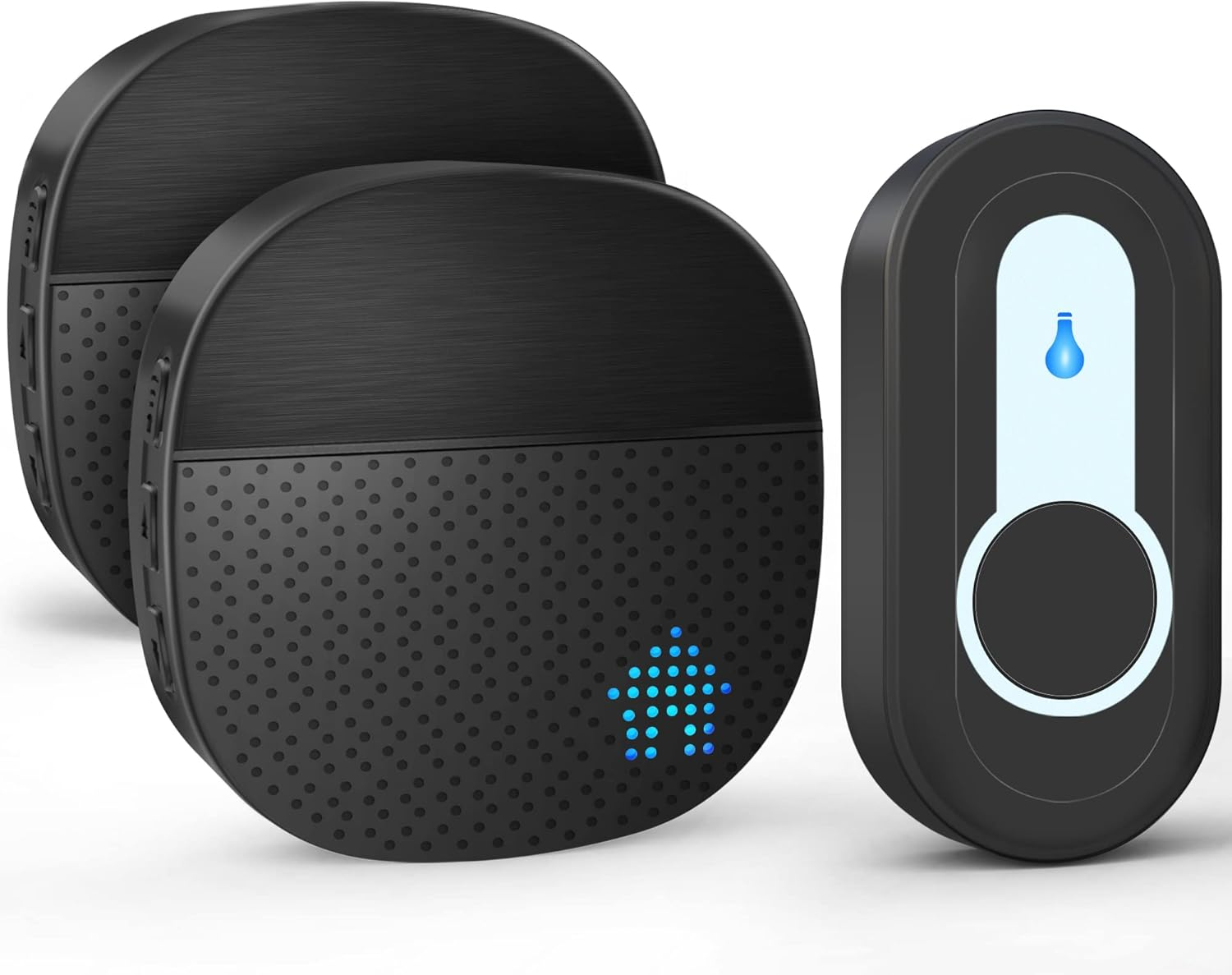 SURFOU Wireless Bell 400 M Range Wireless Doorbell Front Door Outdoor Waterproof Wireless Doorbell Transmitter with Batteries with 55 Ringtones, 5 Volumes, LED Flashing, Black (2 Receivers + 1