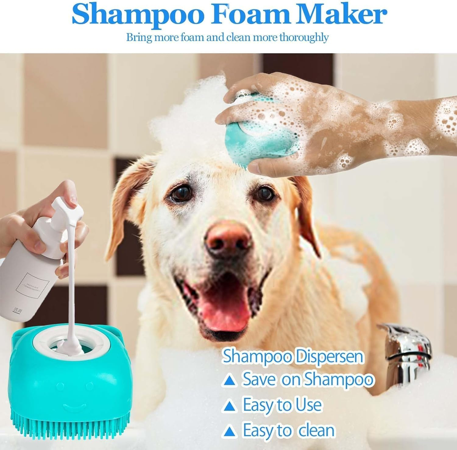 6PCS Dog Bath Brush with 3Pcs Dog Toothbrush, Dog Scrubber for Bath, Dog Shampoo Brush with Adjustable Ring Handle, Dog Shower Brush for Long Short Hair image number 4