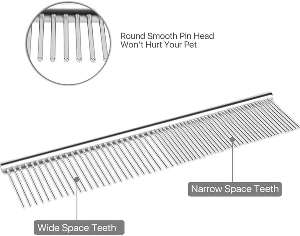 AIMALL Stainless Steel Pet Comb for Dog and Cat Grooming, round Teeth Metal Brush, Detangling and Removing Dead Hair, Lightweight image number 2
