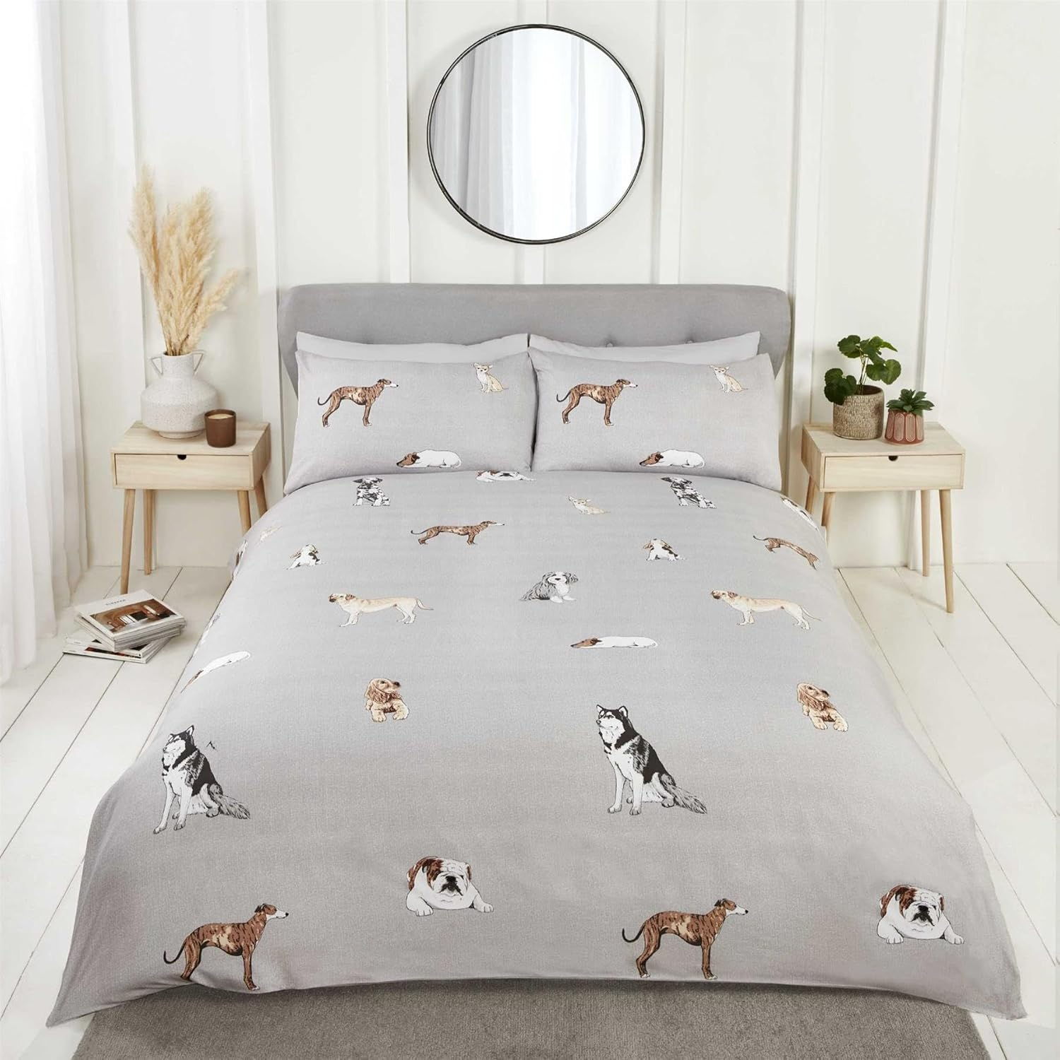 Rapport Home Dog Duvet Cover Set - Pawsome Reversible Microfibre Double Grey Bedding Set image number 2