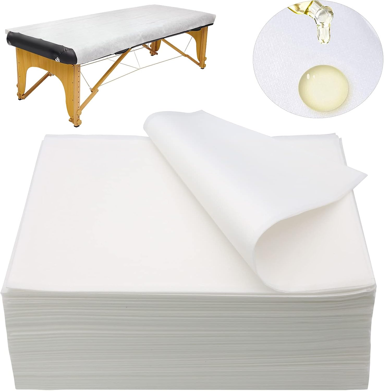 Luriseminger 60Pcs Disposable Massage Table Sheets,Pp Non-Woven Fabric+Pe Oil-Waterproof Massage Bed Cover for Massage Table, Spa Bed Cover Disposable for Tattoo, Waxing,Salon Table,Hotels,Travel