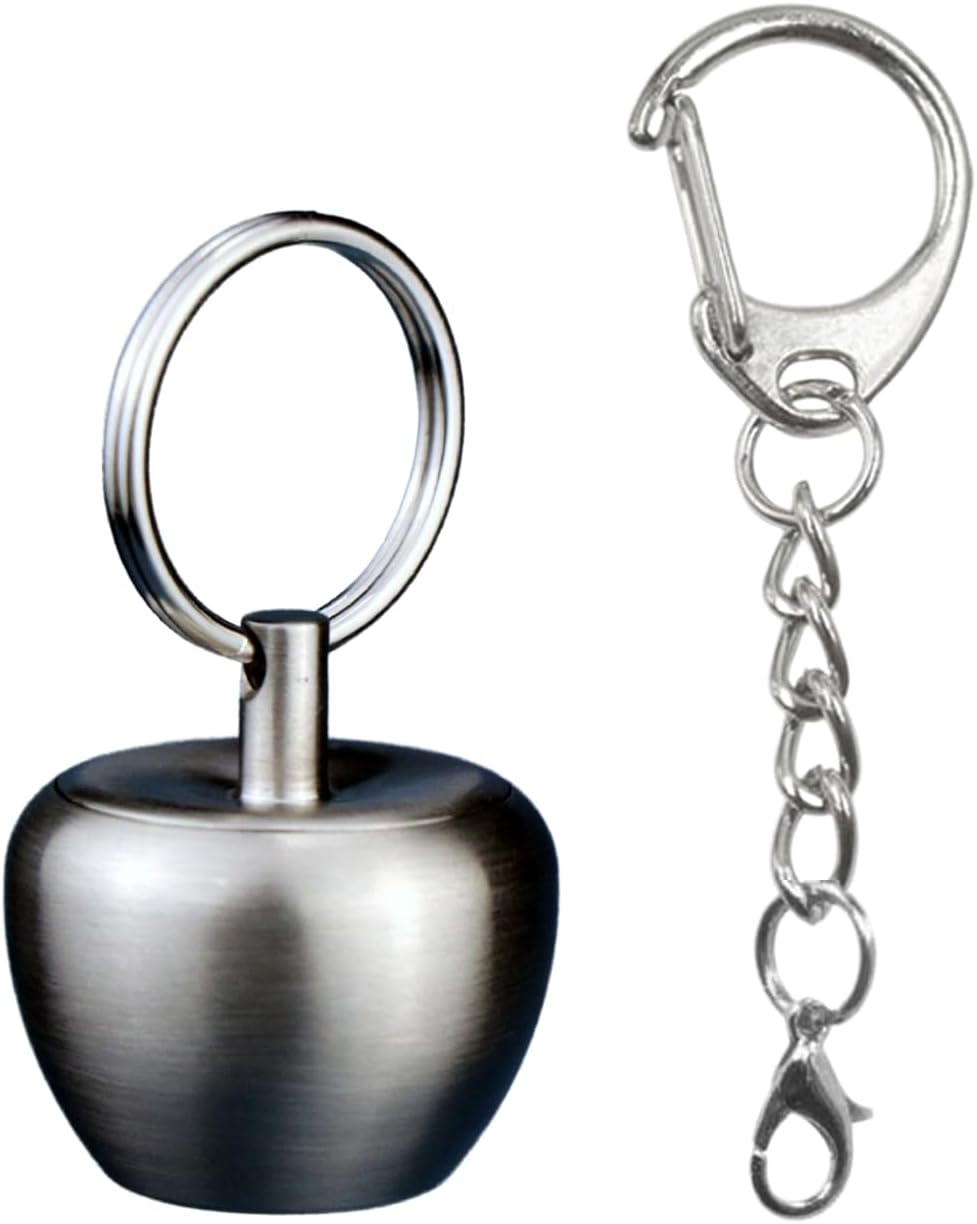 Keychain Pill Box Organiser, Waterproof Pill Holder with Lobster Clasp Clip, Portable Pill Container for Travel Pocket Purse, Cute Apple Shape Pendant for Necklace, Small EDC Pill Case with Keyring for Outdoor/Daily/Emergency (Apple-Brass)