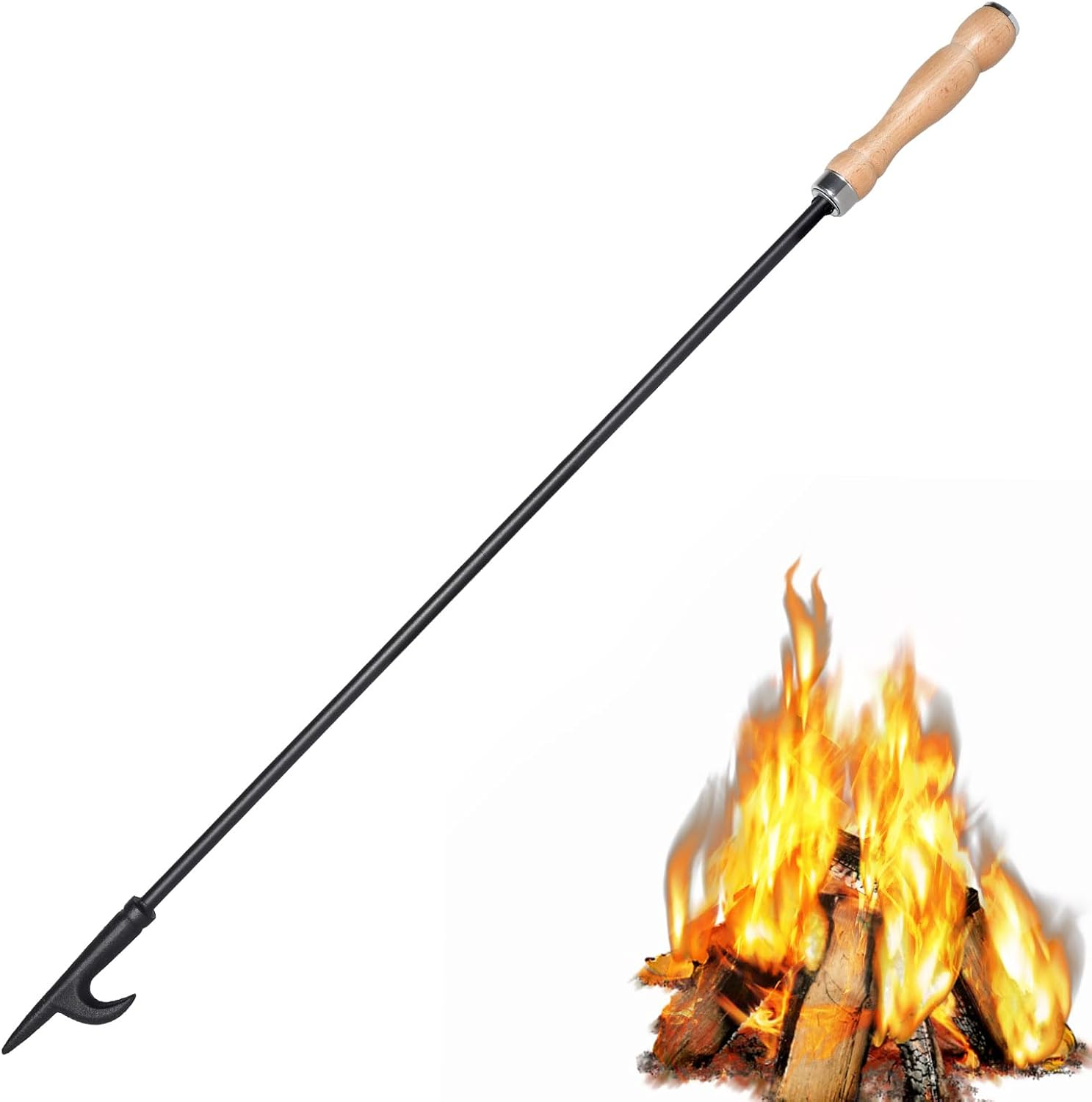 AGM Fire Pit Poker, 32" Fire Poker Stick with Wooden Handle for Campfire, Fireplace, Bonfires, Heavy Duty Wrought Iron Fire Pit Tools Accessories for Outdoor & Indoor image number 3