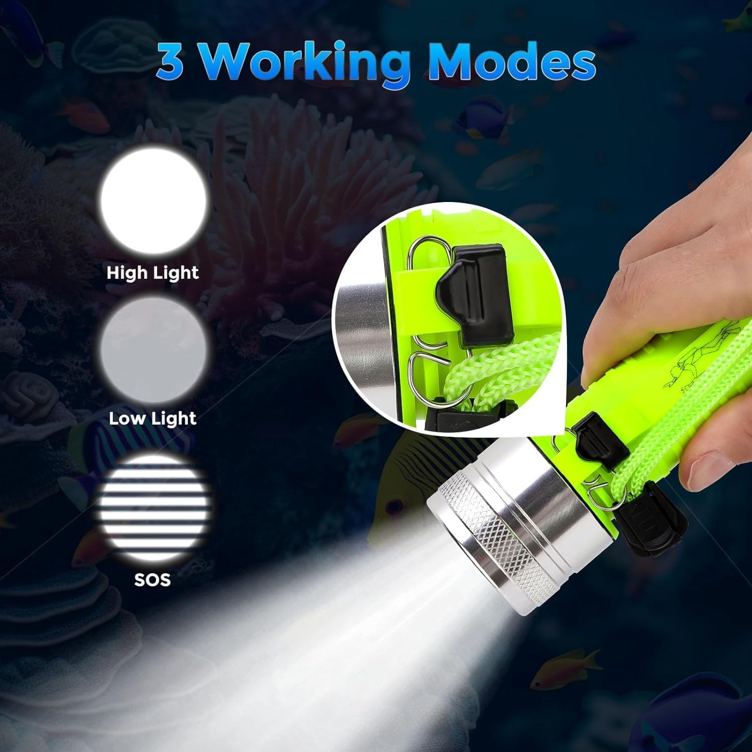 Bluefire Rechargeable Diving Flashlight,1500 Lumen Scuba Dive Torch, IPX-8 Waterproof Diving Torch Tactical Flashlight Night Dive Torch Submersible Light for Outdoor Underwater(1 Pack) image number 1