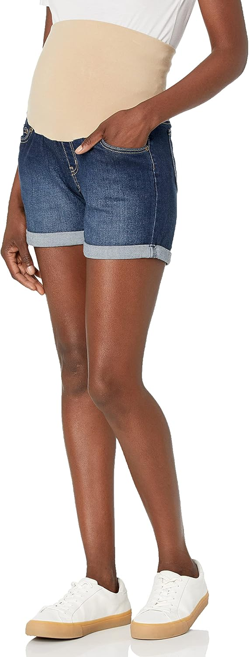 Three Seasons Maternity Womens 18242 Roll Cuff Denim Short Denim Shorts - Blue image number 1