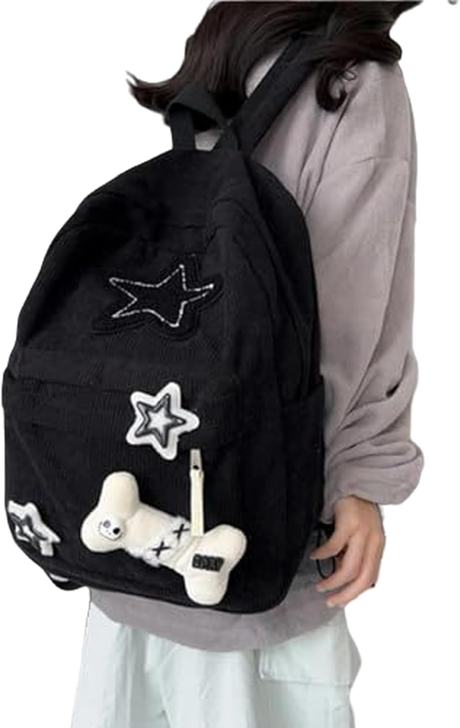 Star Backpack, 42X30Cm Corduroy Aesthetic Bookbag, Portable Y2K Star Bag for Girls Boys School Travel image number 2