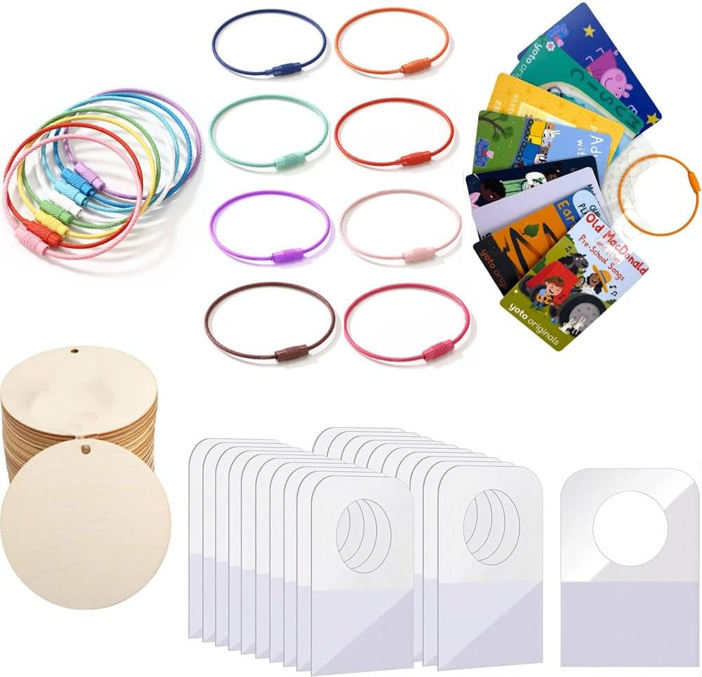 Yoto Card Holder on Ring with 200 Adhesive Tabs, 15 Card Rings and 15 Blank Wood Labels Portable Kids Travel Storage Organizer for Holiday Learning Cards, School Supplies and Accessories image number 6
