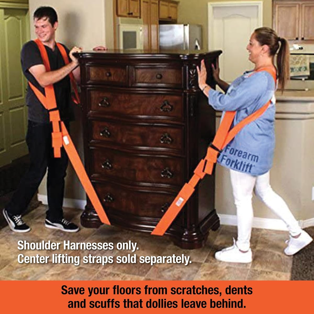 Forearm Forklift Harness - Offer Is for 2 Harnesses, These Harnesses Convert Forearm Lifting Straps (ASIN B008ASBLJI) into a Complete Over-The-Shoulder Moving Strap Set, 800 Lb Load Limit, Orange image number 2