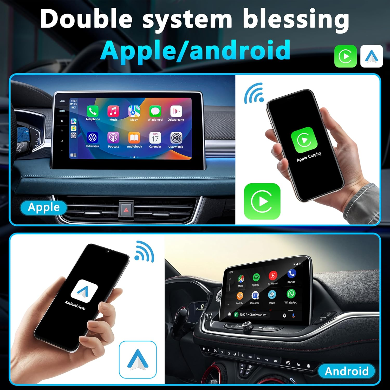 Arayuu Wireless Carplay Adapter Compatible with Iphone & Android, Auto Adapter,2 in 1 Carplay Box,Plug & Play,Convert Wired to Wireless,Mini USB Dongle for Iphone Ios 10+/ Cars 2017 +/ Android 10+ image number 2