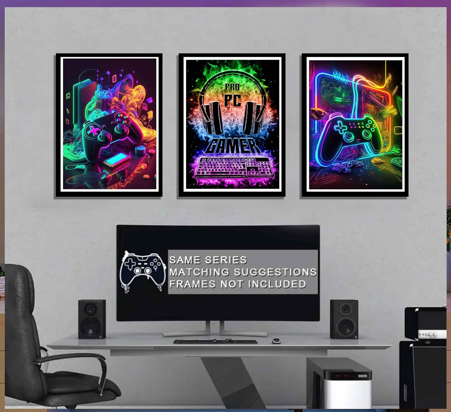 NBYARTQ 3Pcs Cool Gaming Wall Art Retro Video Gamer Watercolor Posters Pictures Colorful Neon Gamepad Canvas Painting Prints for Boys Room Kids Gamer Room Bedroom for Boys Home Decoration 12X16In image number 4