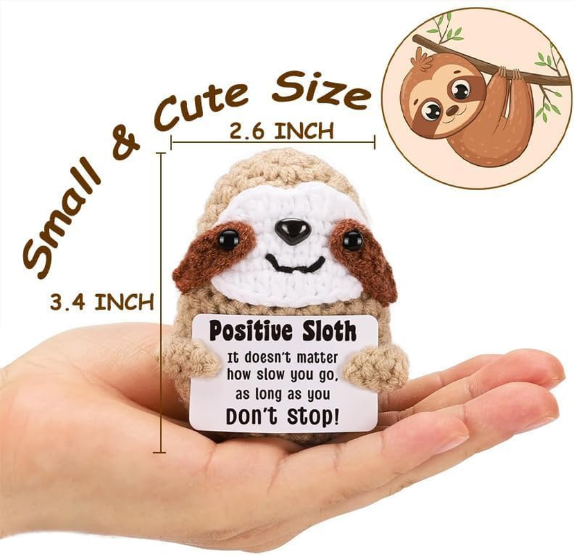 Positive Sloth, Handmade Emotional Support Sloth Gift with Positive Card, Inspirational Crochet Sloth Doll for Desk Decor