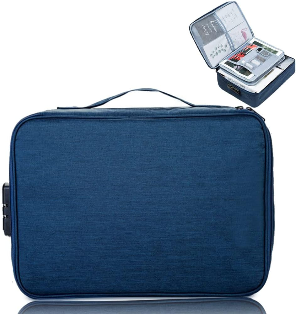 Oxford Waterproof Document Bag, A4 Letter Size Document Holder, Zipper Closure Portable Filing Pouch File Pocket Organizer (Cyan-Blue) image number 4