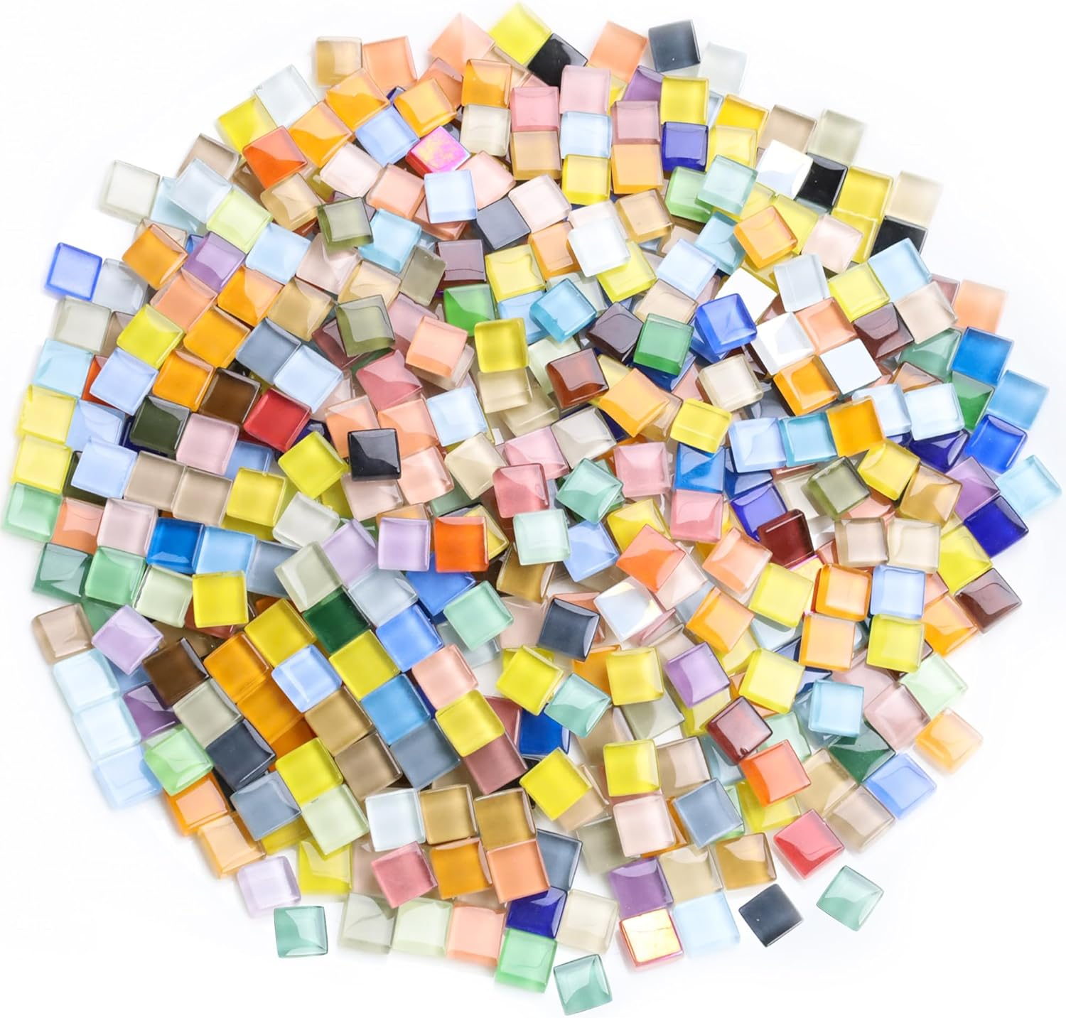 Glass Mosaic Tiles for Crafts Colorful Stained Glass Mosaic Pieces Iridescent Bulk Square Flat Mirror Tile Kits for Adults 160Pcs Crystal Picture Frames DIY Kit image number 1