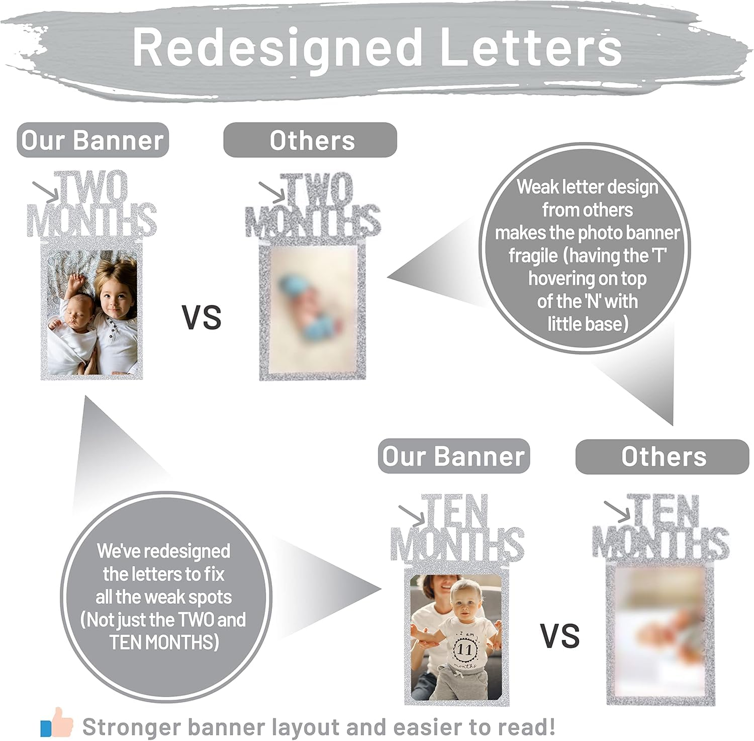 1St Birthday Photo Banner for Baby from Newborn to 12 Months, First Birthday Decorations Boy or Girl Monthly Milestones Garland | First Birthday Photo Banner Pre-Strung with Frame (Silver1) image number 4