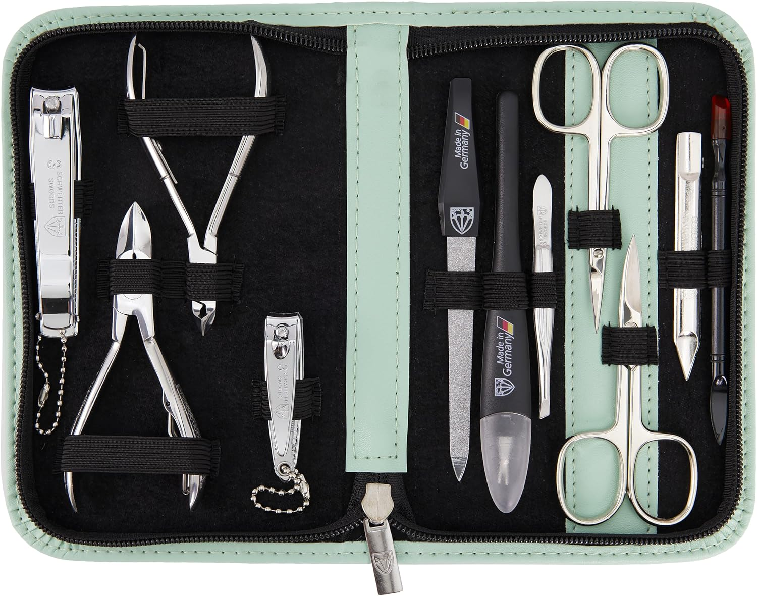 3 Swords Germany - Brand Quality 10 Piece Manicure Pedicure Grooming Kit Set for Professional Finger & Toe Nail Care Scissors Clipper Fashion Leather Case in Gift Box, Made by 3 Swords (00286)